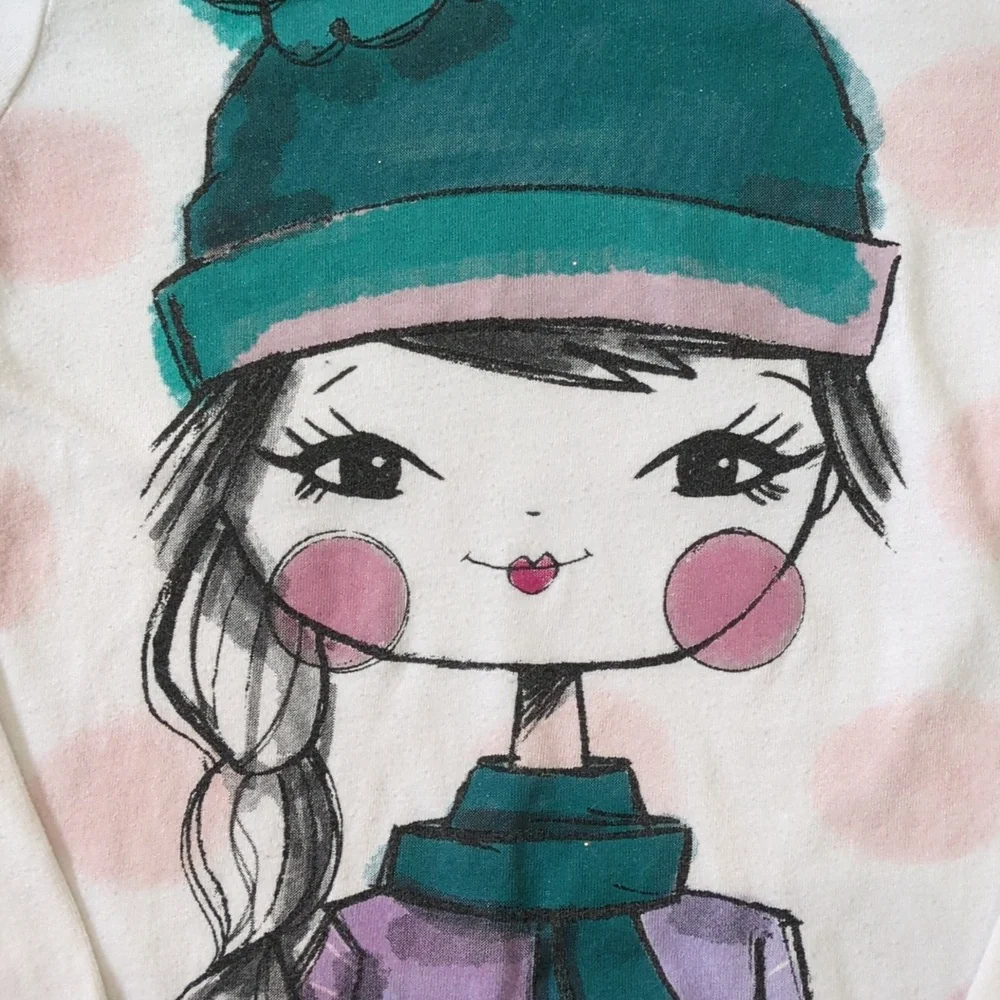 Place | Girl with Cap, Scarf Graphic Print Long Sleeve T-Shirt | S (5-6)